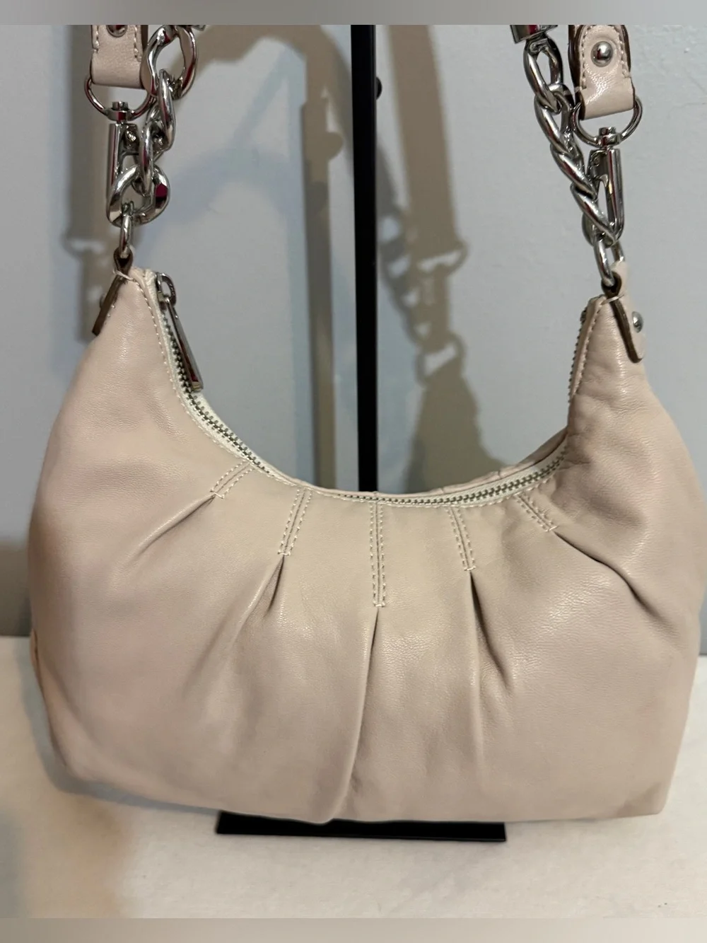 MICHAEL Michael Kors Cream Leather Hobo Crossbody Bag Pleated Convertible